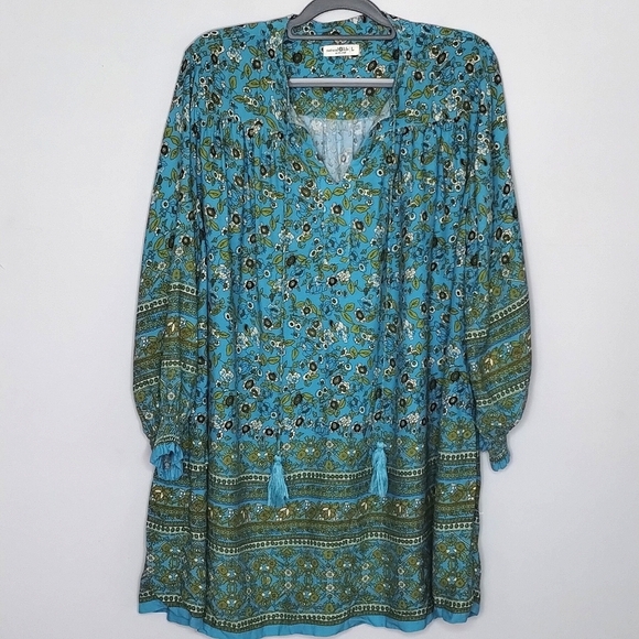 Natural Life Dara Mini Dress Size L Long Sleeve Floral Rayon Boho - Picture 2 of 10